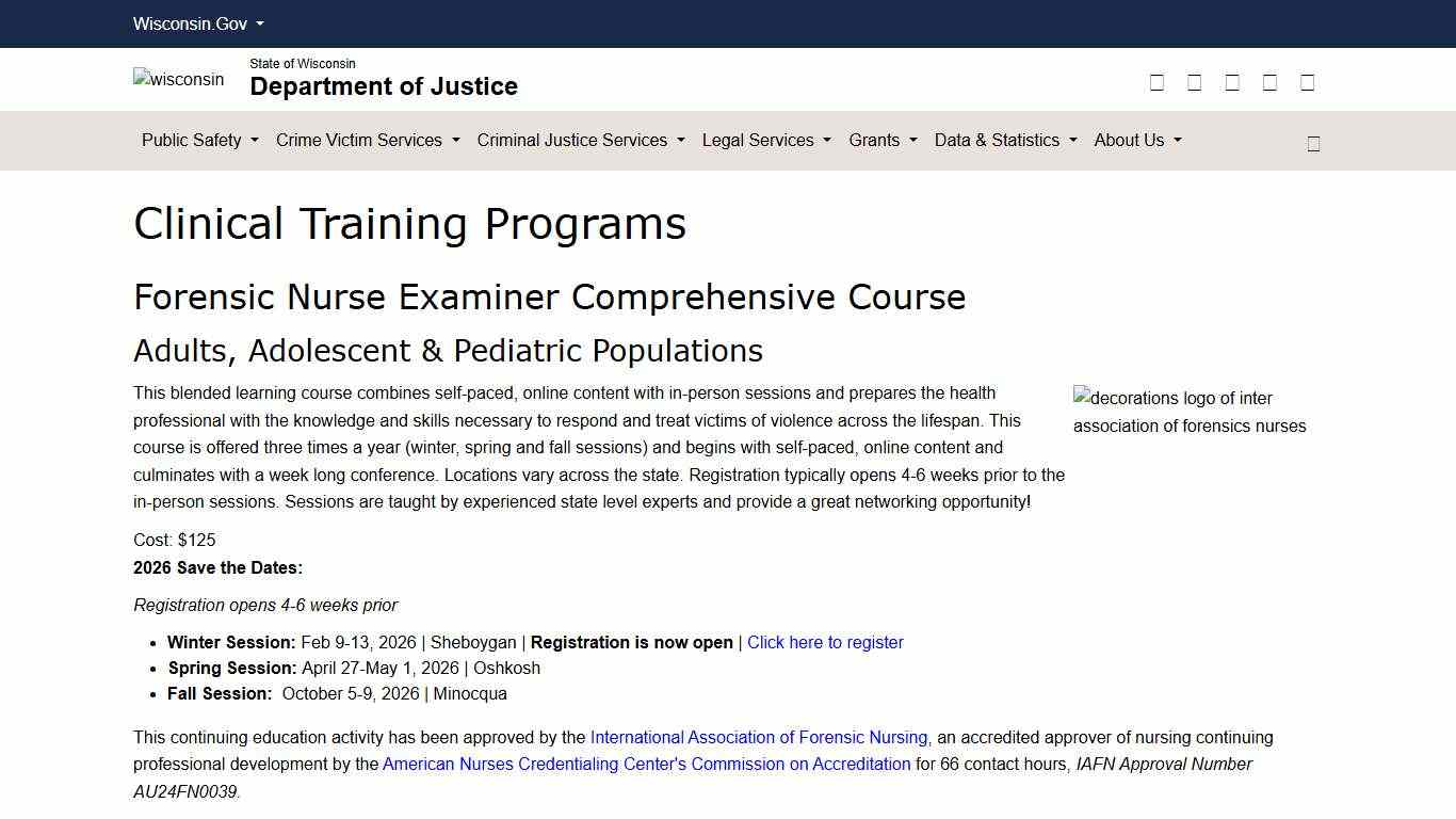 Wisconsin Department of Justice Clinical Training Programs