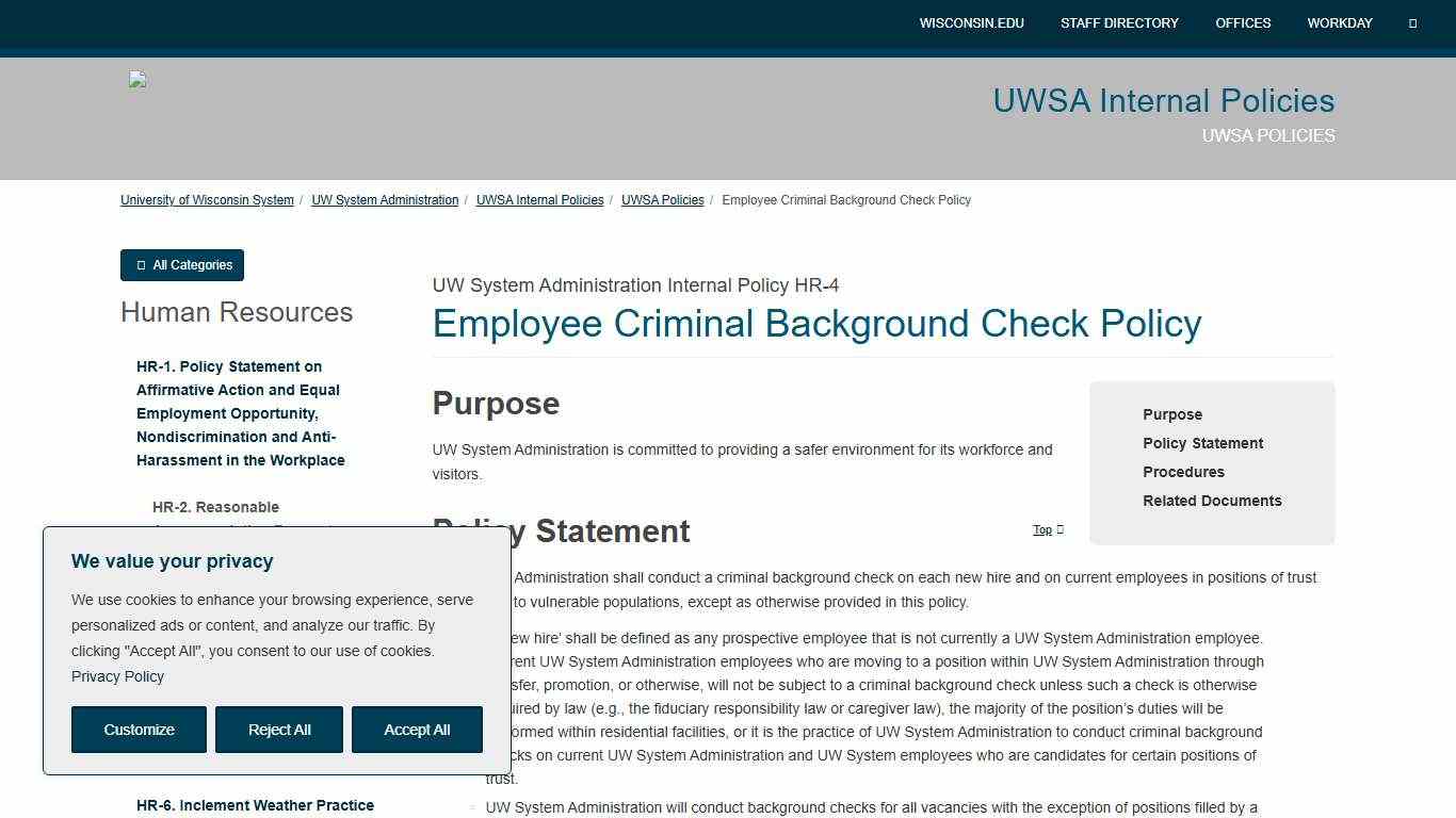 Employee Criminal Background Check Policy UWSA Internal Policies